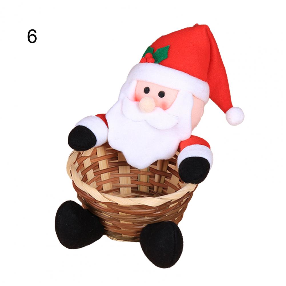 Santa Claus Snowman Candy Storage Bamboo Basket Christmas Gift Desktop Ornament Woven Handmade Bamboo Basket Snacks Restaurant