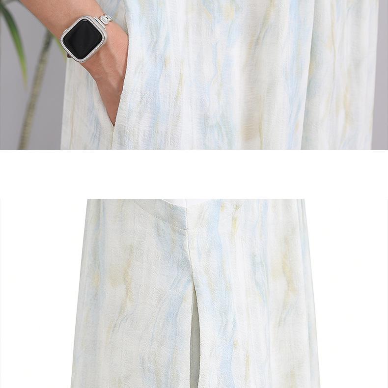 Plus Size Tie-Dye Maternity Strap Dress - 9 Sizes, Summer Two-Piece Look, Loose and Slimming for Late Pregnancy