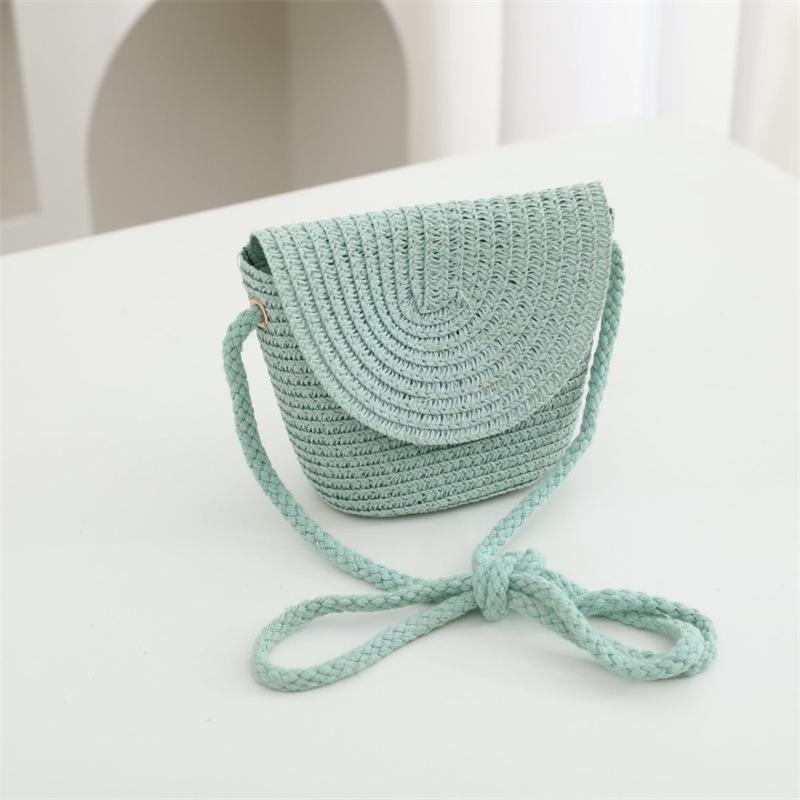 Summer Solid Color Straw Bag Shoulder Messenger Round Bag Children Versatile Outing Beach Bag Light Board DIY Round Weaving