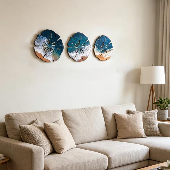 3 Pcs Summer Coastal Wall Decor, Beach Ocean Wave Wall Art, Rustic Wood Carving Nautical Ornament for Bedroom Home Decor