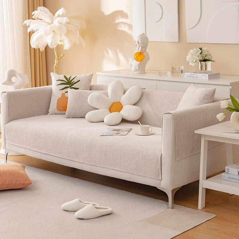 Non-slip Sofa Towel Universal Solid Color Couch Slipcovers Sofa Mat for Living Room 1PC Nordic Chenille Sofa Cover High Quality
