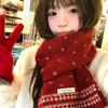 New Year's Red Knitted Scarf for Girls, Winter New Retro Soft Waxy Neck Protector, Warm and Cold Scarf