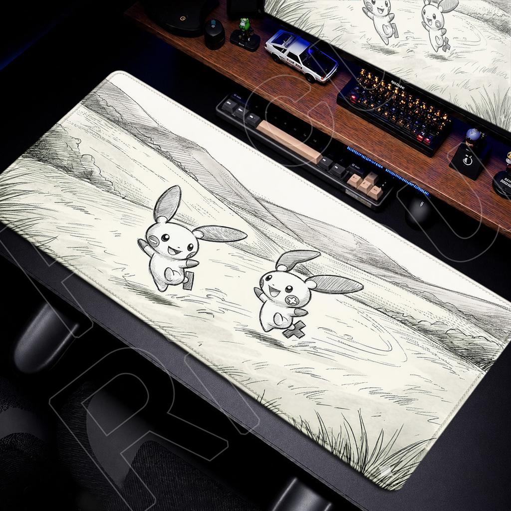 Xxl Anime Gamer Keyboard Desktop Mat PPlusle Minun Locking Edge Mouse Pad Pc Rubber Accessories 90x40cm Washable Carpet