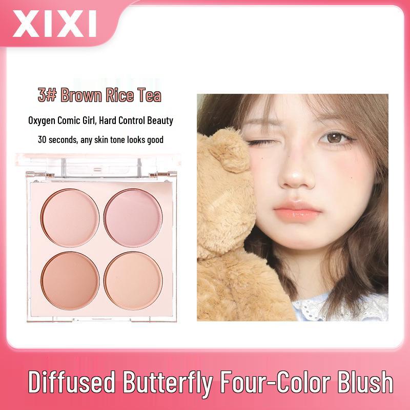 XIXI Diffuse Butterfly Blush: Korean-Style, Matte, Four-Color Palette with Natural Contouring and Color Payoff.