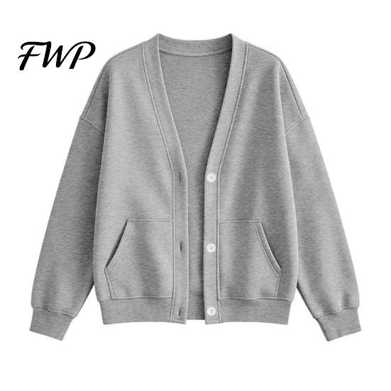 Relaxed Fit Cardigan Women Button Front V-Neck Cardigan, Solid Color Oversized Sweatshirt with Casual Jacket Dual Pockets, Long Sleeve for Fall Winter