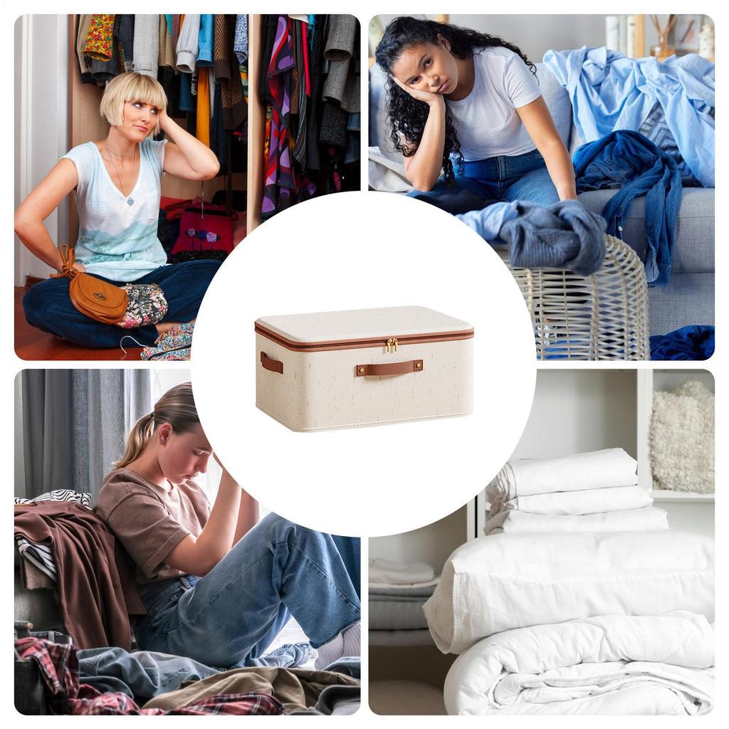 Large-capacity Cotton and Linen Clothing Storage Box, Zippered Garment Organizer, Foldable Wardrobe Drawer Storage Box