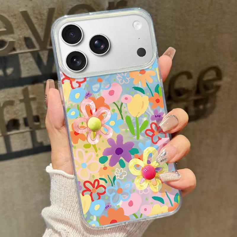 Vintage Colorful Flower Pattern Phone Case For iPhone 17 Air 16e 16 15 14 Pro Max 13 17 Pro Max Shockproof TPU Hybrid Hard PC Phone Cover