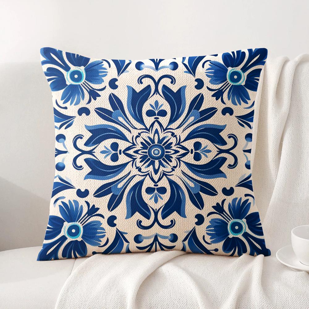 Resort-Style Patterns Cushion Cover Natural Linen Organic Fabric Double-Sided Printing Sofa Home Decor Gift Pillow Cover