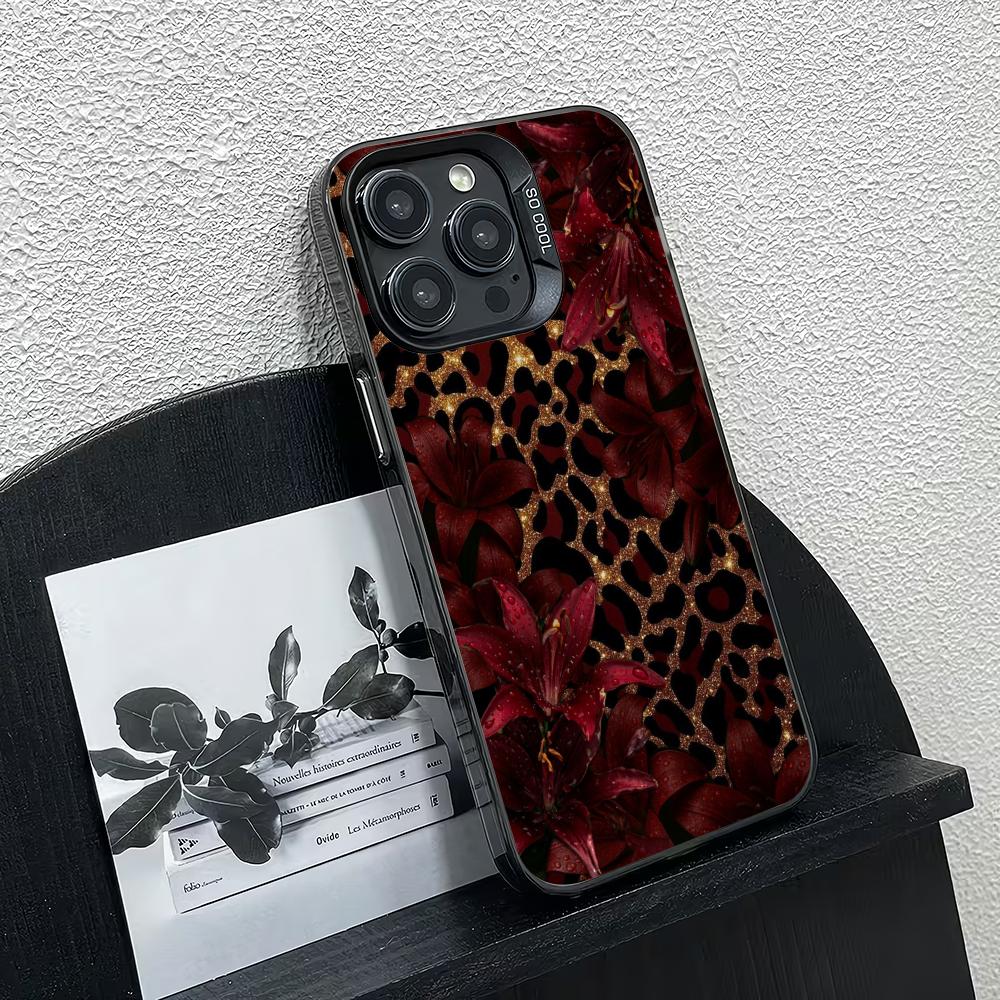 Retro leopard print floral pattern phone case suitable for iPhone 17 16 15 14 13 12 11 Pro/Max/Plus anti drop and shockproof