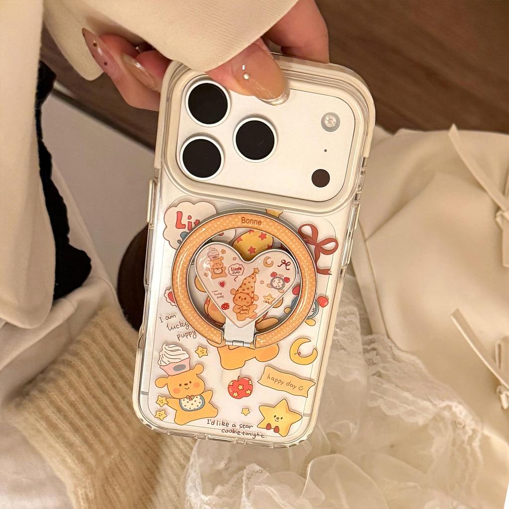Cute Puppy Magnetic Heart-Shaped Phone Case for iPhone 16, iPhone 17, and iPhone 17 Pro Max