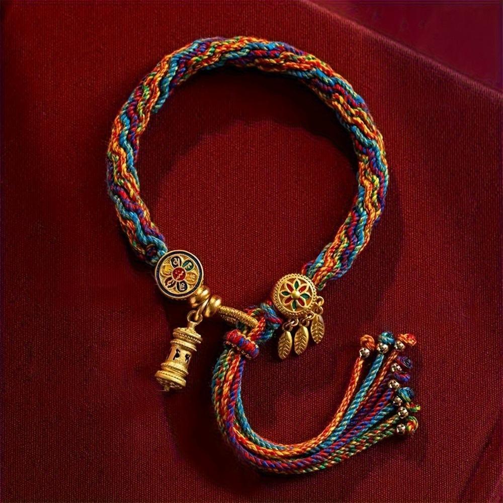 Woven Buddhist Bead Bracelet - A unisex hand-woven rope bracelet.