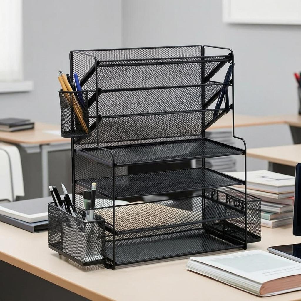 Desk File Organizer with Side Baskets Multi Slot Document