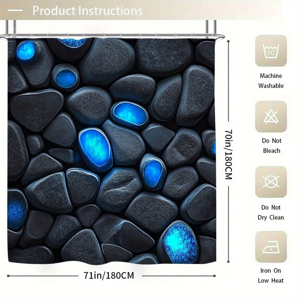 1/4Pcs Bathroom Shower Curtain Set  Blue Glow Stone Print Bathroom Curtain With 12 Hooks Non Slip Rugs Toilet Cover Mat Bathroom Partition
