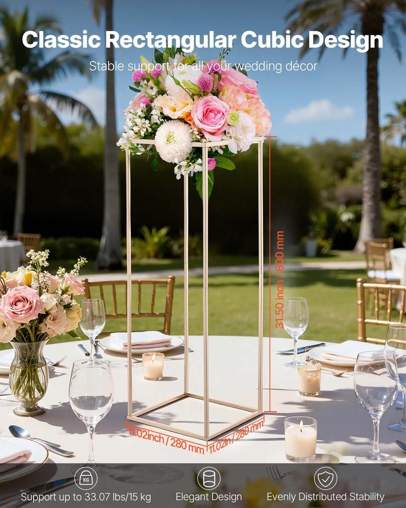 Wedding Flower Stand, 10PCS 80cm Column Flower Stand, Floral Stands with Hidden Screw, Rectangular Cubic Floral Display Rack for Wedding, Party,