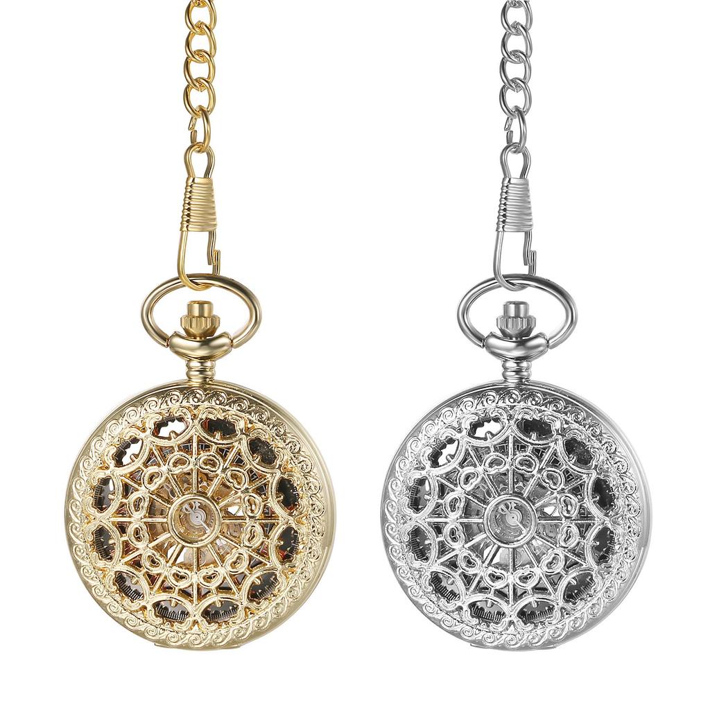 Antique Mechanical Automatic Pocket Watch, Silver: Skeleton Roman Numerals, Analog, Retro Pendant Watch with Gold Chain - Perfect Gift for Birthdays,
