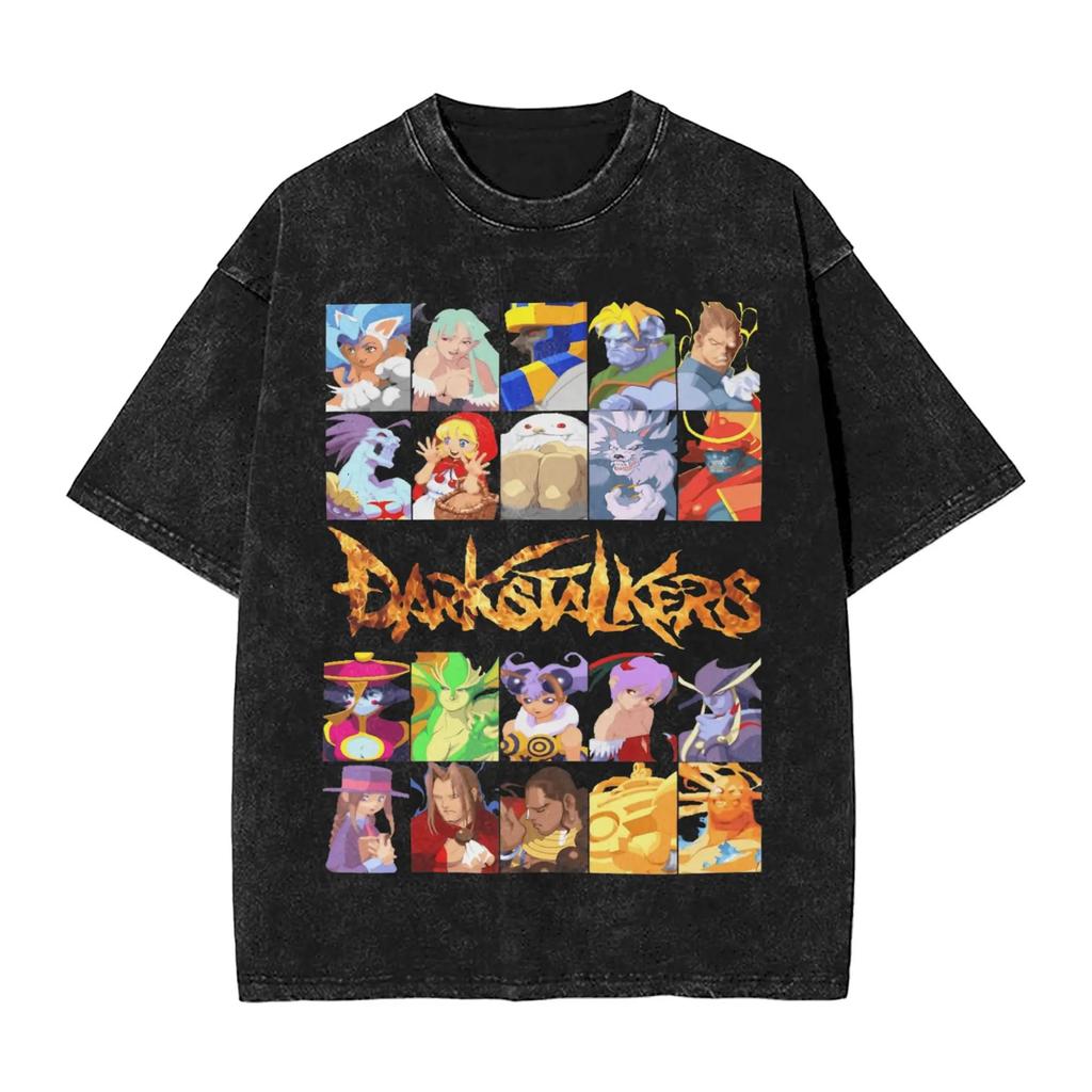 Darkstalkers T Shirt Washed Morrigan Fashion Tee Shirt Short Washed Vintage Loose Oversized Unisex High Quality Hot Product Soft