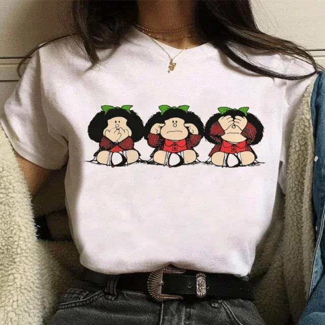 Funny Mafalda Print Women T Shirt Harajuku Ulzzang Kawaii Cartoon Tshirts for Girl Korean Style Casual Tee Top Female  Clothing