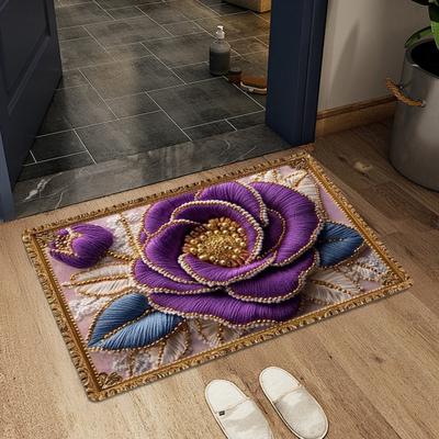 Covoraș de Podea Anti-Alunecare Suport de Cauciuc Absorbant Uscare Rapidă Covoraș de Baie Stil Retro Model cu Flori 3D Covoraș de Bucătărie Duș Spălătorie Ușă