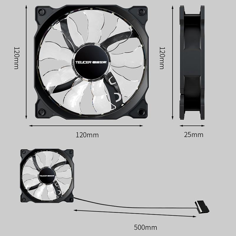 TEUCER B12025 PC-Gehäuselüfter, 120 mm, 12 V, 4-polig, Vortex-Lichteffekte, stoßfest, geräuschlos, Hochleistungs-Computer-Kühllüfter