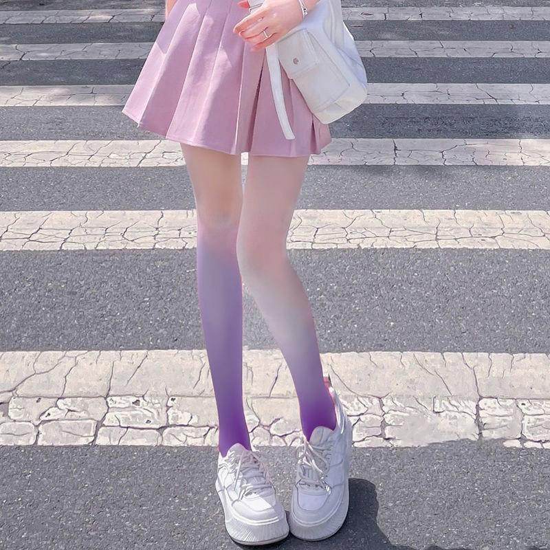 Summer Slim Fit Footed Thin Pantyhose Women Contrast Color Lolita Stockings Amp Hosiery Gradient Colour Sexy Stylish Cute Tights