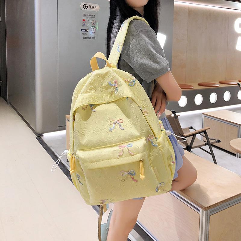 Rucsac Școlar pentru Studenți cu Fundă Brodată, Rucsac de Damă de Mare Capacitate