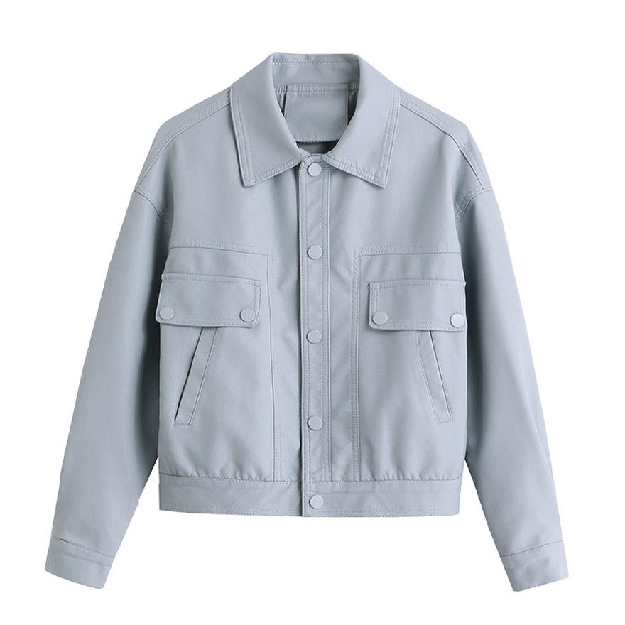 Short leather jacket women's spring and autumn new small temperament casual versatile lapel leather jacket