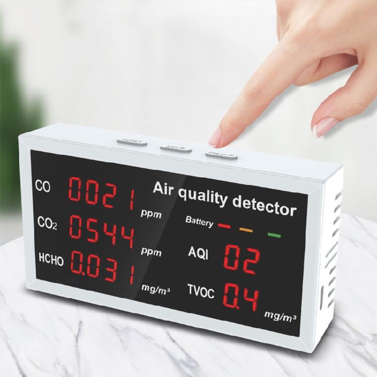 Formaldehyde Air Quality Monitor HCHO/TVOC/AQI/CO/CO2 5-in-1 Air Gas Detector