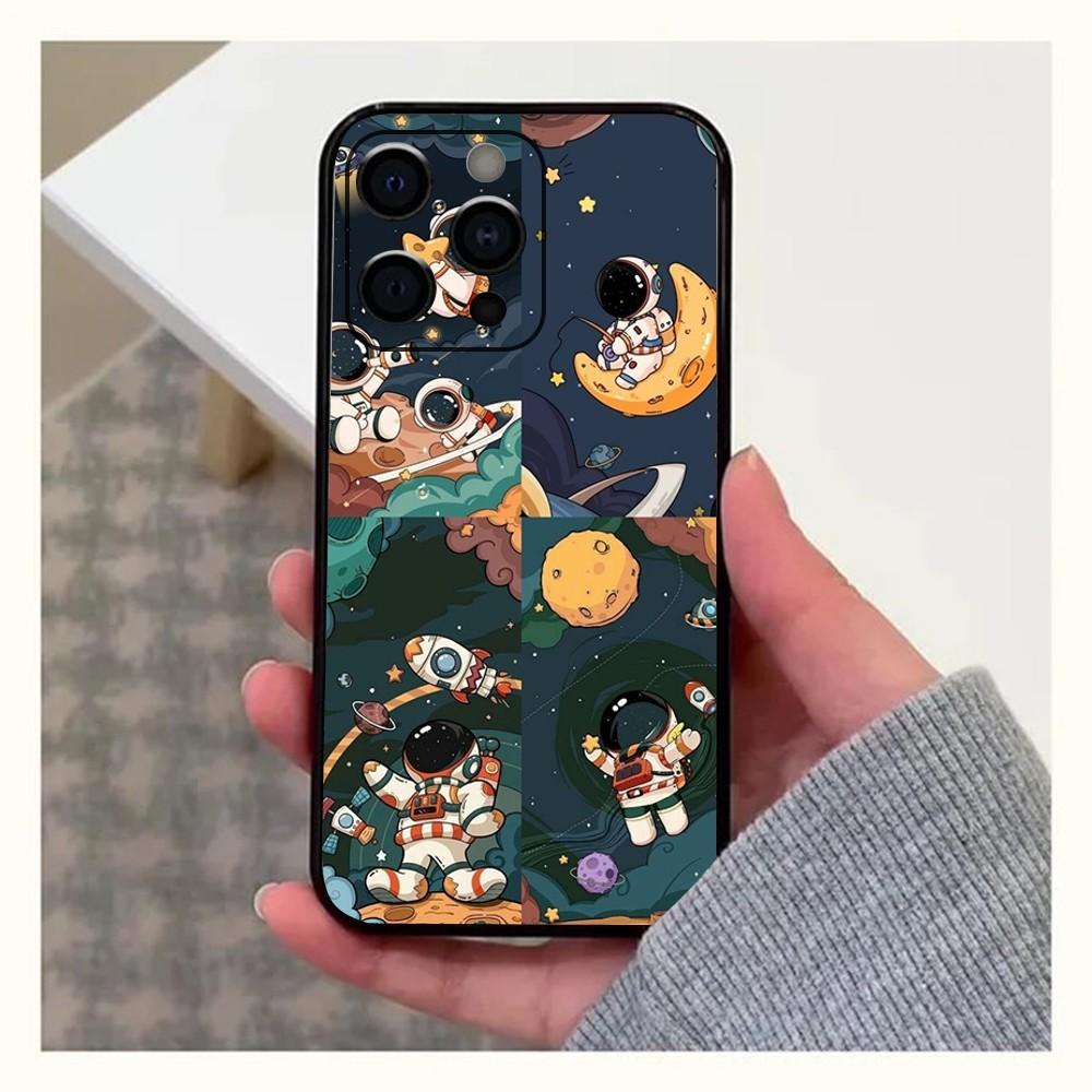 Astronaut Cute Kid Phone Case For Apple iPhone 15,14,13,12,11,Pro,X,XS,Max,XR,Plus,Mini Soft  black shell