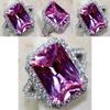 Elegant Pink Sapphire White Topaz Silver Plated Ring With Square Red Corundum