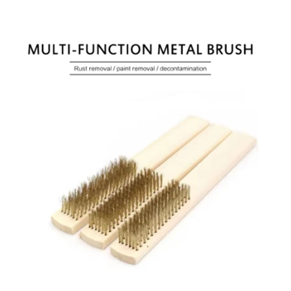 12pcs Ergonomic Design Wire Copper Brush Wood Handle Heavy-Duty Brush Set  Industrial Use