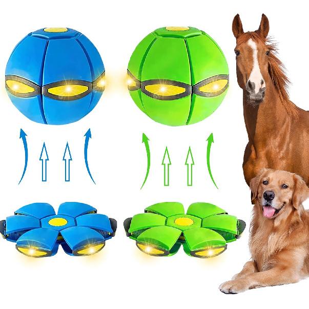 2PCS Horses Ball Toy, Doggy Disc Ball, Flying Saucer, Bouncy Balls, Parent-Child Interaction with Lights, Form Freely Switchable with 6 Light, Dog