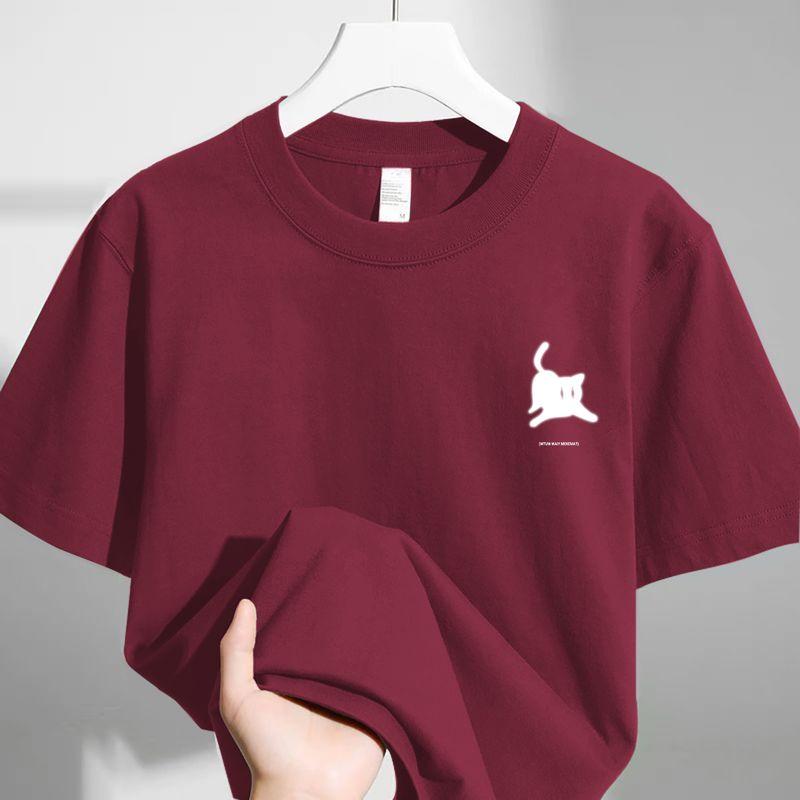 

Stock Clearance Leak-Picking Inventory Trendy Heavy Weight Pure Cotton Short-Sleeved T-shirt Men and Women Niche Style Casual Easiest for Match Wine Red [quality version] L