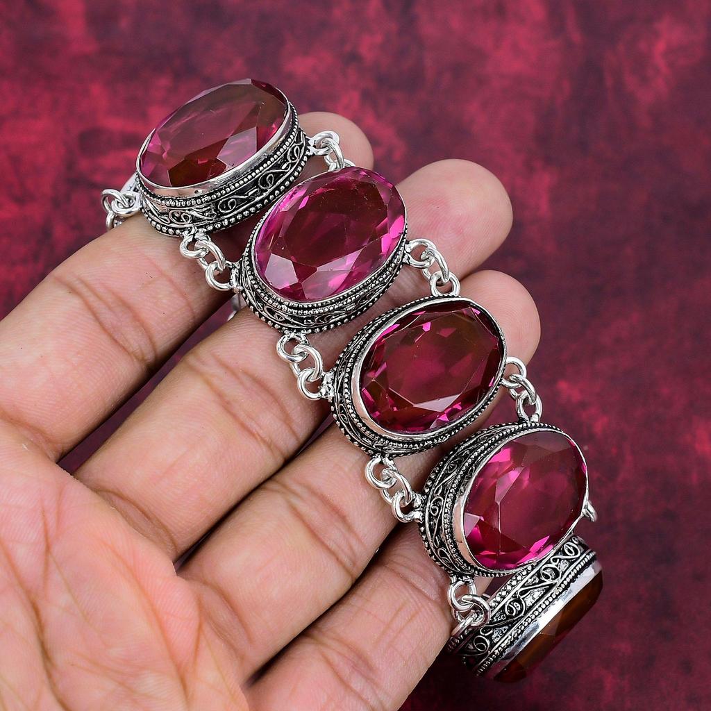 Pink Tourmaline Gemstone Jewelry, Handmade 925 Solid Sterling Silver Jewelry, Unique Bracelet & Necklace Jewelry Set For Women