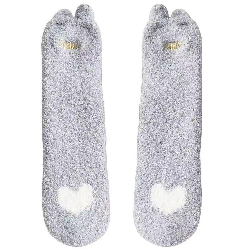 5 Pairs of Coral Fleece Socks, Women's Fleece Thickening Socks, Cartoon Three-dimensional Ear Medium High Thigh-high Stockings for Warmth
