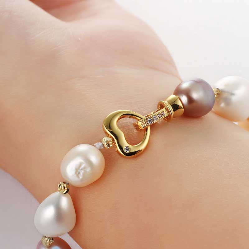 HENGSHENG 2025 New Arrival 9-10mm Baroque Pearl Bracelets for Women, White Pink Purple Colorful Baroque Pearl with Silver Clasp