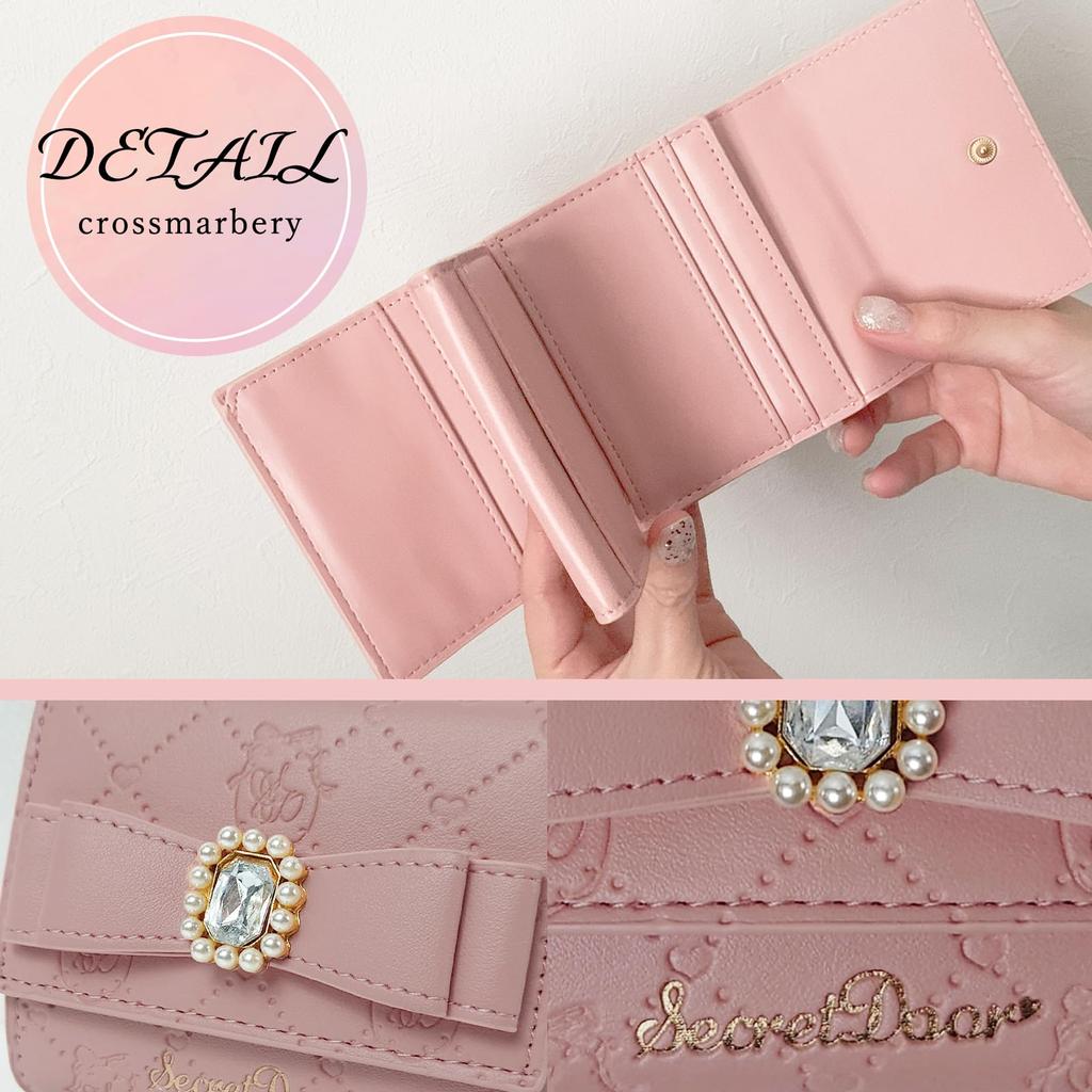 Mini Coin Easy to Take Out Palm Everyday Mass Mine Lolita R71 Ivory [Cross Marberry] Wallet, Women's, Ribbon, Cute, Tri-fold Wallet, Stylish, Purse,