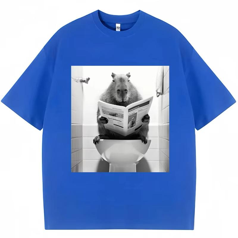 Funny Capybara Bathroom Graphic T-Shirt Men Women Fashion Spring Summer T Shirts Casual Cute Cotton Short Sleeve Streetwear