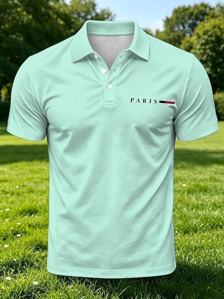 [Print Design - Not Textured] Men'S Outdoor Short Sleeve Polo Shirt, Multi-Size Available, Men'S Collared Polo, Light Base Small Print Men'S Top, Slim