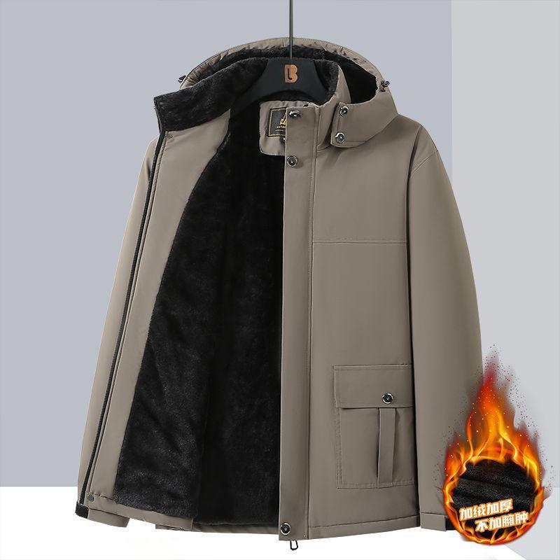 Men's Plus Size Fleece-Lined Winter Coat - Loose Fit Cotton Jacket for Middle-Aged Dads