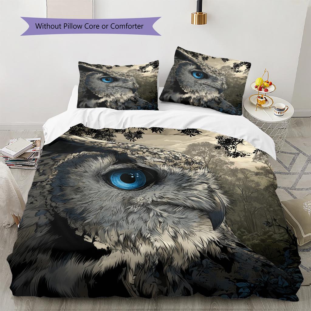 Owl and Its Reflection  Pattern Bedding Quilt Set Quilt Cover Pillowcase Home Decoration  Gift (1 * duvet cover + 2 * pillowcase, without core)