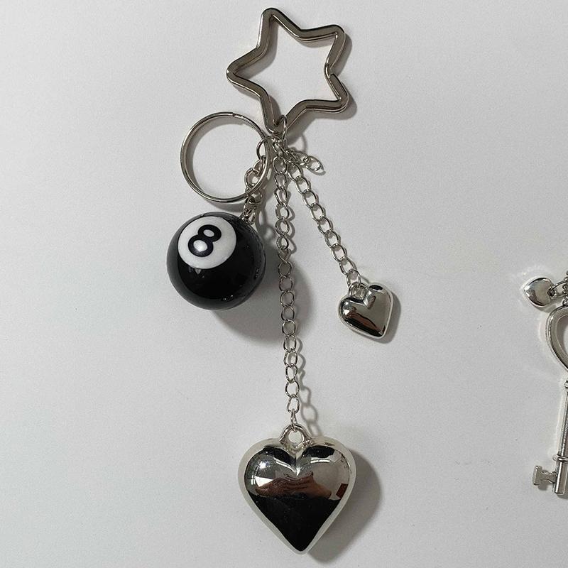 

Trendy Punk Star Billiards Heart Pendant Keychain Novelty Creative Keychain Backpack Decoration Accessories Gifts