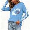 Women's Fashion Rugby Print Long Sleeve Neck Top with Side Slit Hem