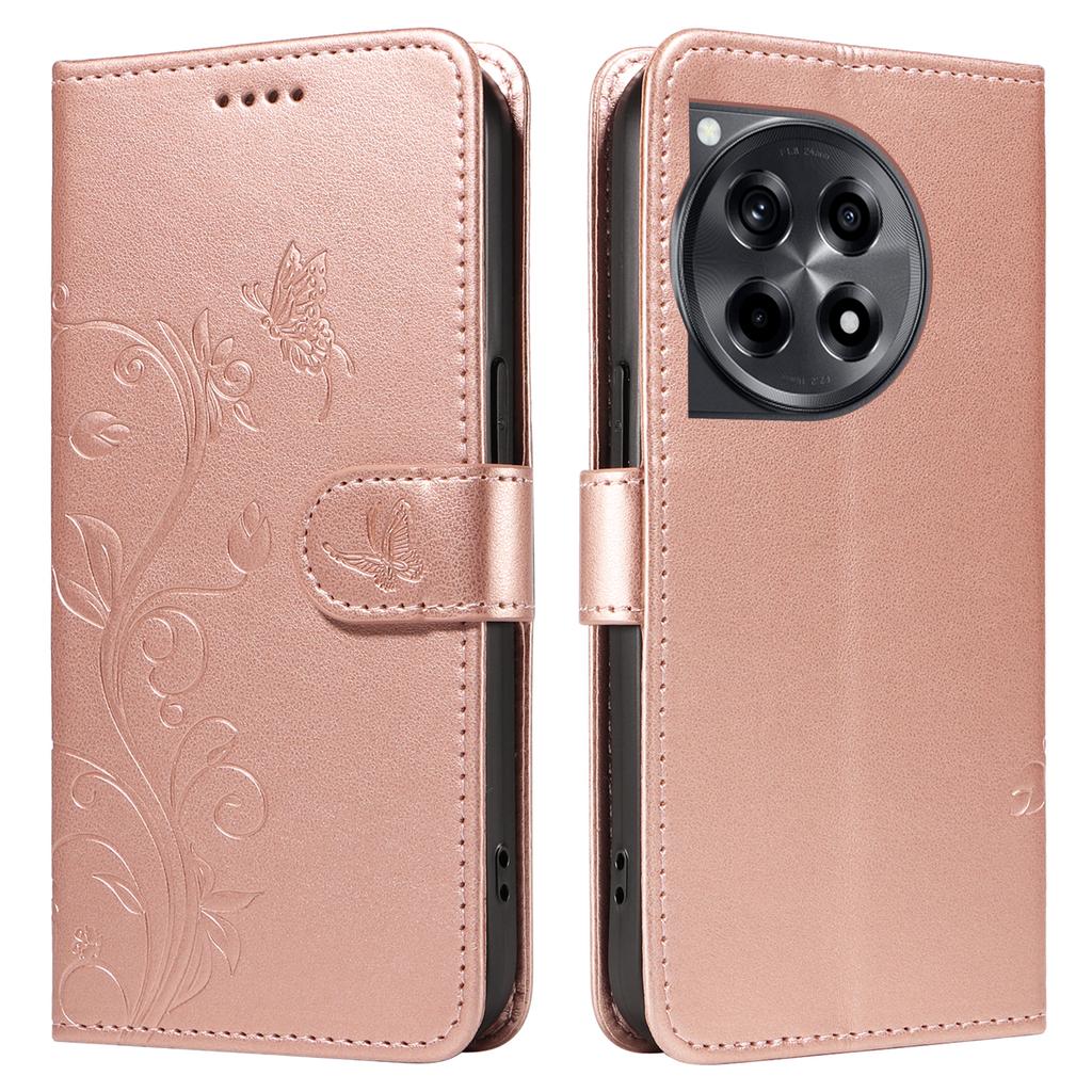 For OnePlus 12R 5G/Ace 3 5G PU Leather Cases Flower Pattern Wallet Stand Phone Cover with Strap