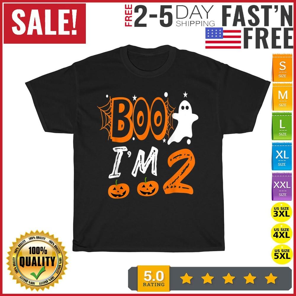 2nd Birthday Kids Boo I'm 2 Two Yr Ghost Halloween Costume T Shirt Men Women New