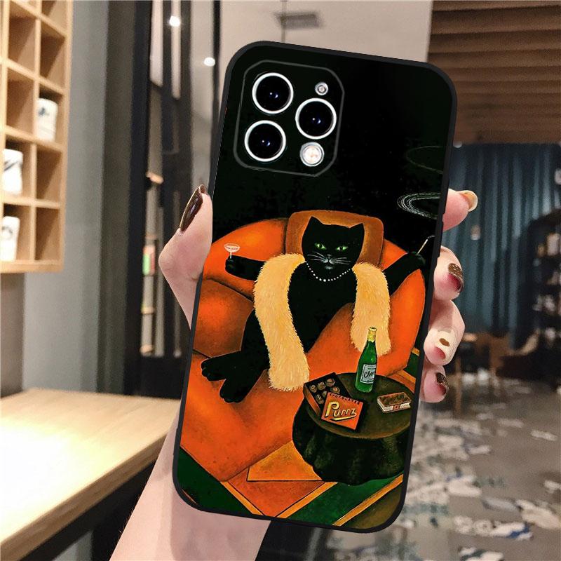 

Phone Case Carcasa Funda For iPhone 17 Pro Max 17 Air 16 15 14 13 Pro Max 15 16 Pro 15Plus Drinking Wine Cat iphone 16ProMax