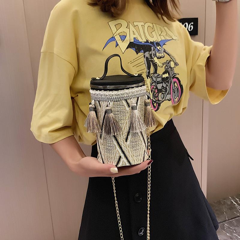 Circular Ethnic Style Handbag Women Shoulder Bag With Tassels For Casual Events