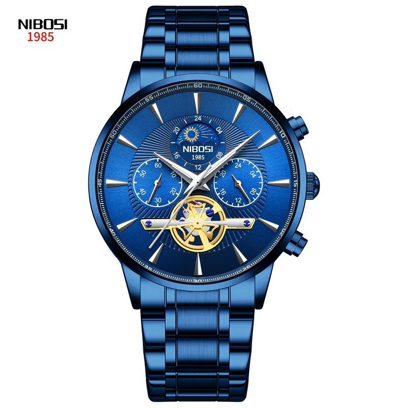 Business Quartz Watch Stainless Steel Belt Sun Moon Star Men'S Moon Phase Watch