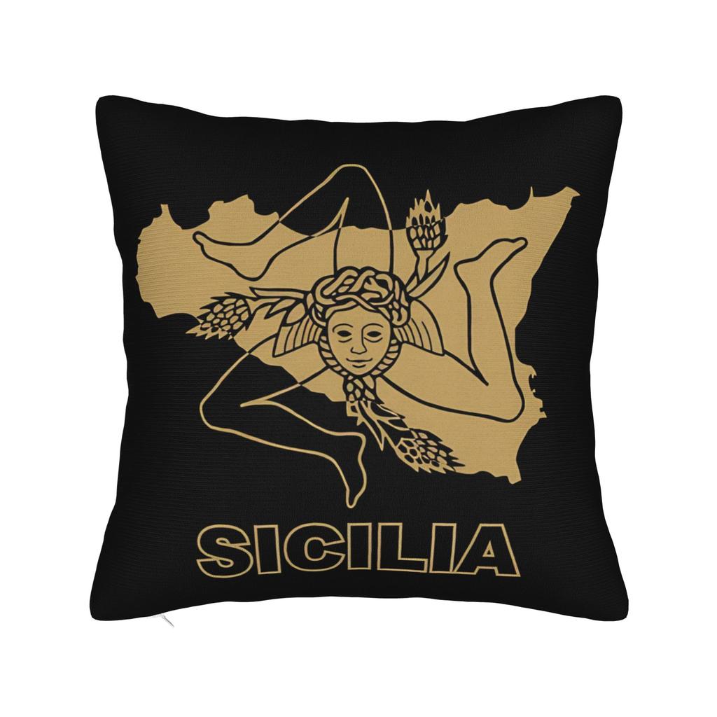 Sicilia Map Square Pillow Case Polyester Cushions for Sofa Trinacria of Sicily Casual Pillowcover Home Decor