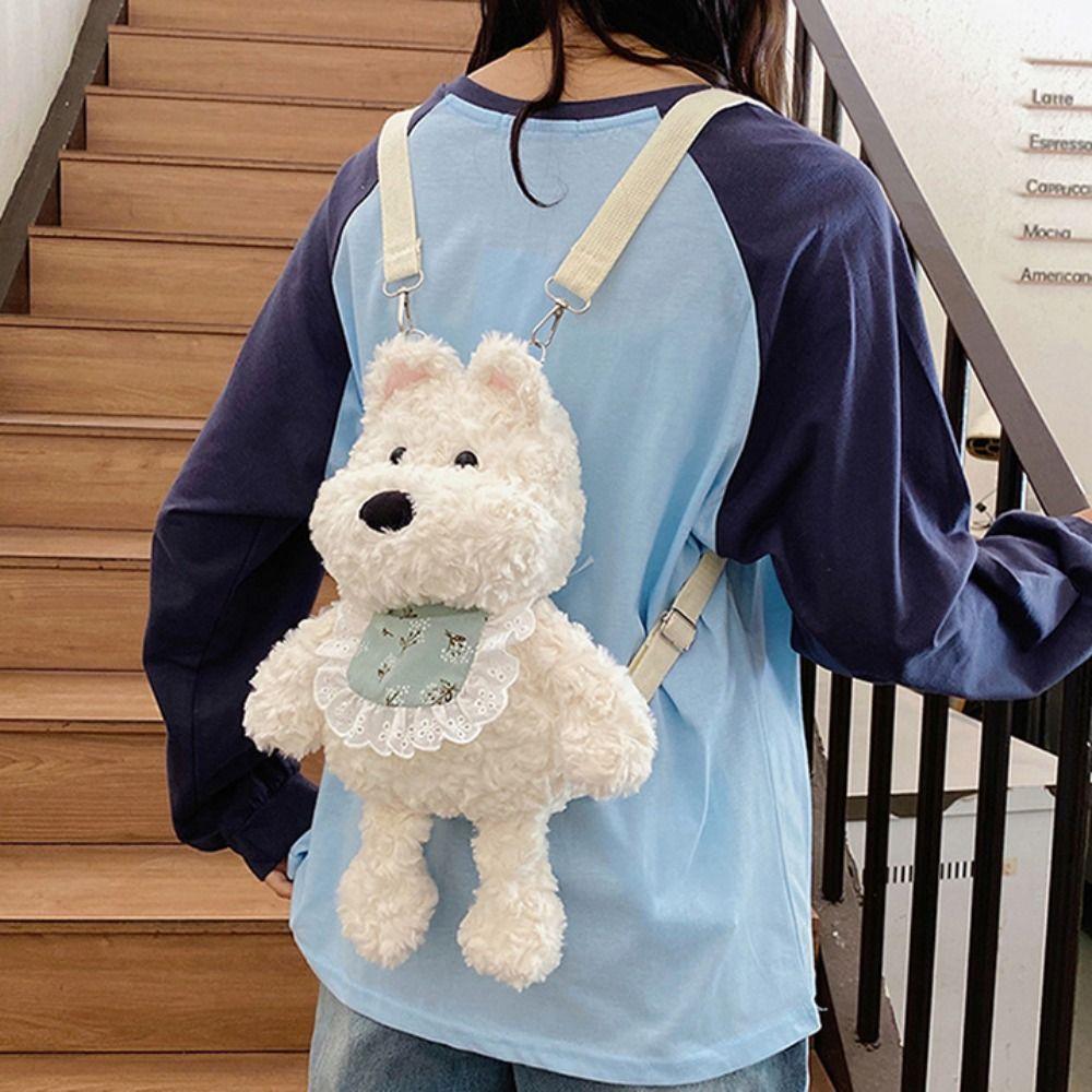 PP Cotton Plushie Doll Fur Bag Shoulder Bag Stuffed Running Dog Knapsack  Birthday Gift