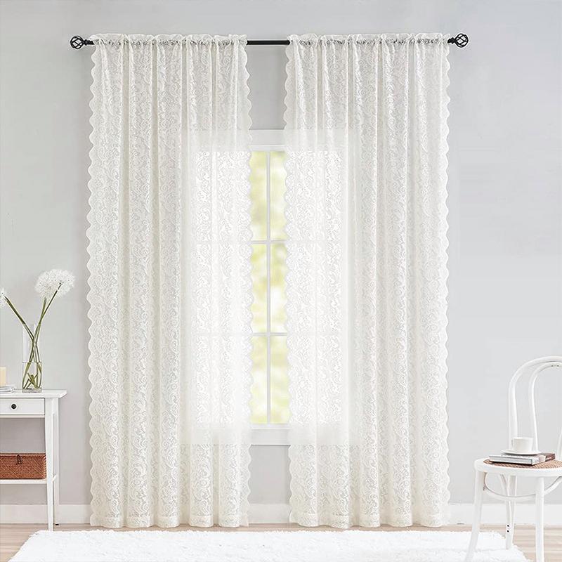

European-Style Lace Curtains, White Warp-Knitted Window Screens, Fresh Pastoral Door Curtains for Living Room, Bedroom, and Bay Windows, Ready-Made 140X114Cm